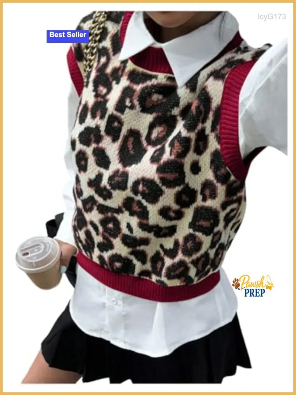 Leopard Print Color Block Knit Sleeveless Sweater Vest, Casual Pullover Top